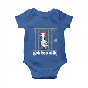 Funny Got Too Silly Christmas Baby Onesie Santa Goose Pun Humor Animal Lovers TS11 Royal Blue Print Your Wear