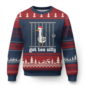 Funny Got Too Silly Xmas Ugly Christmas Sweater Santa Goose Pun Humor Animal Lovers - Print Your Wear