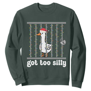 Funny Got Too Silly Christmas Sweatshirt Santa Goose Pun Humor Animal Lovers TS11 Dark Forest Green Print Your Wear