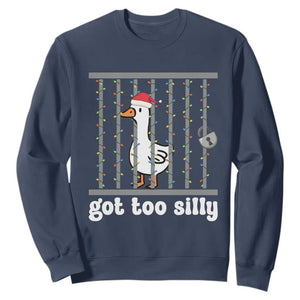 Funny Got Too Silly Christmas Sweatshirt Santa Goose Pun Humor Animal Lovers TS11 Navy Print Your Wear