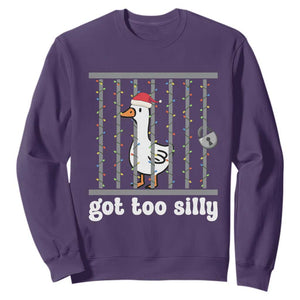 Funny Got Too Silly Christmas Sweatshirt Santa Goose Pun Humor Animal Lovers TS11 Purple Print Your Wear