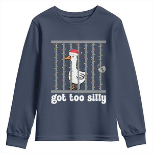 Funny Got Too Silly Christmas Youth Sweatshirt Santa Goose Pun Humor Animal Lovers TS11 Navy Print Your Wear