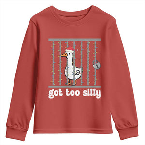 Funny Got Too Silly Christmas Youth Sweatshirt Santa Goose Pun Humor Animal Lovers TS11 Red Print Your Wear