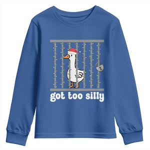 Funny Got Too Silly Christmas Youth Sweatshirt Santa Goose Pun Humor Animal Lovers TS11 Royal Blue Print Your Wear