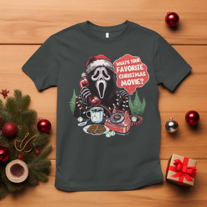 Funny Ghost Christmas Face T Shirt Whats Your Favorite Christmas Movie Spooky Xmas TS11 Dark Heather Print Your Wear