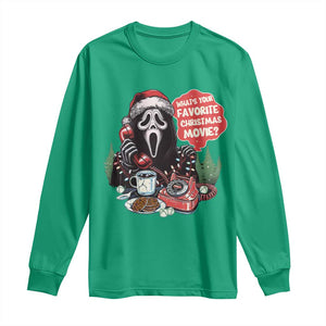 Funny Ghost Christmas Face Long Sleeve Shirt Whats Your Favorite Christmas Movie Spooky Xmas TS11 Irish Green Print Your Wear