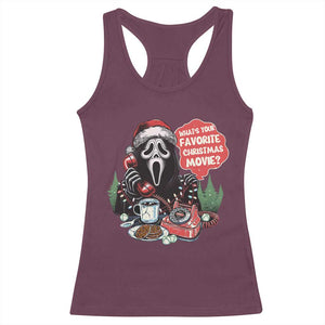 Funny Ghost Christmas Face Racerback Tank Top Whats Your Favorite Christmas Movie Spooky Xmas TS11 Maroon Print Your Wear
