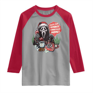 Funny Ghost Christmas Face Raglan Shirt Whats Your Favorite Christmas Movie Spooky Xmas TS11 Sport Gray Red Print Your Wear