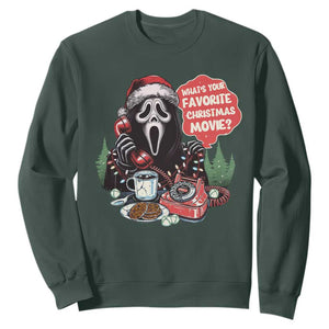 Funny Ghost Christmas Face Sweatshirt Whats Your Favorite Christmas Movie Spooky Xmas TS11 Dark Forest Green Print Your Wear