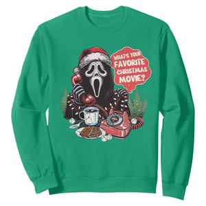 Funny Ghost Christmas Face Sweatshirt Whats Your Favorite Christmas Movie Spooky Xmas TS11 Irish Green Print Your Wear
