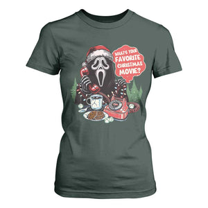 Funny Ghost Christmas Face T Shirt For Women Whats Your Favorite Christmas Movie Spooky Xmas TS11 Dark Forest Green Print Your Wear
