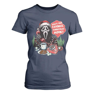 Funny Ghost Christmas Face T Shirt For Women Whats Your Favorite Christmas Movie Spooky Xmas TS11 Navy Print Your Wear