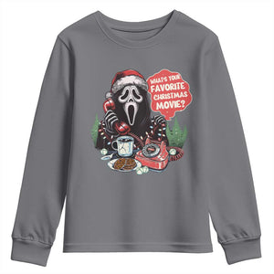Funny Ghost Christmas Face Youth Sweatshirt Whats Your Favorite Christmas Movie Spooky Xmas TS11 Charcoal Print Your Wear