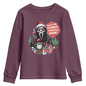 Funny Ghost Christmas Face Youth Sweatshirt Whats Your Favorite Christmas Movie Spooky Xmas TS11 Maroon Print Your Wear