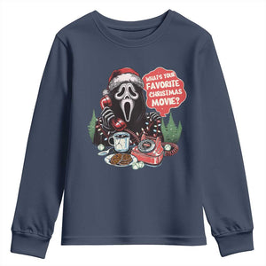 Funny Ghost Christmas Face Youth Sweatshirt Whats Your Favorite Christmas Movie Spooky Xmas TS11 Navy Print Your Wear