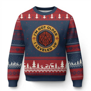 Funny RPG Gamer I Am Not Older I Leveled Up Ugly Christmas Sweater Vintage D20 Tabletop TS11 Navy Red Print Your Wear