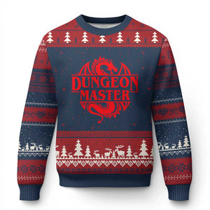 Funny Dungeon Master Ugly Christmas Sweater RPG Gamer D20 Tabletop Red Dragon TS11 Navy Red Print Your Wear