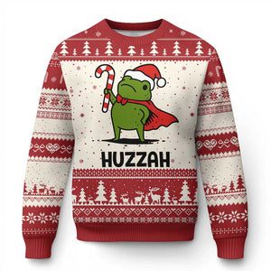 Funny Xmas Huzzah Frog Knight Meme Quote Ugly Christmas Sweater TS11 Beige Red Print Your Wear