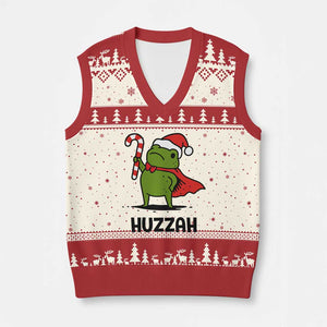 Funny Xmas Huzzah Frog Knight Meme Quote V-Neck Knit Sweater Vest TS11 Beige Red Print Your Wear