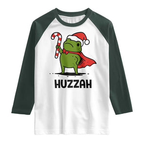 Funny Christmas Huzzah Frog Knight Meme Quote Raglan Shirt TS11 White Dark Forest Green Print Your Wear