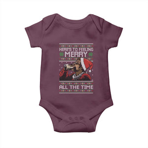 Here To Feeling Merry All The Time Christmas Baby Onesie Funny Xmas Comedy Movie TS11 Maroon Print Your Wear