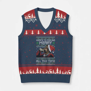 Here To Feeling Merry All The Time Xmas V-Neck Knit Sweater Vest Funny Xmas Comedy Movie TS11 Navy Red Print Your Wear