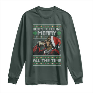 Here To Feeling Merry All The Time Christmas Long Sleeve Shirt Funny Xmas Comedy Movie TS11 Dark Forest Green Print Your Wear