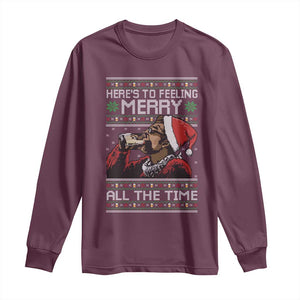 Here To Feeling Merry All The Time Christmas Long Sleeve Shirt Funny Xmas Comedy Movie TS11 Maroon Print Your Wear