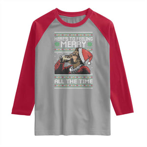 Here To Feeling Merry All The Time Christmas Raglan Shirt Funny Xmas Comedy Movie TS11 Sport Gray Red Print Your Wear