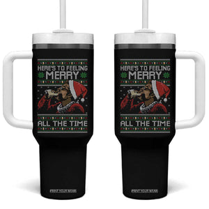 Here To Feeling Merry All The Time Christmas Tumbler With Handle Funny Xmas Comedy Movie TS11 One Size: 40 oz Black Print Your Wear