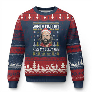 Funny Stranger Murray Xmas Ugly Christmas Sweater Santa Murray Kiss My Jolly Ass TS11 Navy Red Print Your Wear