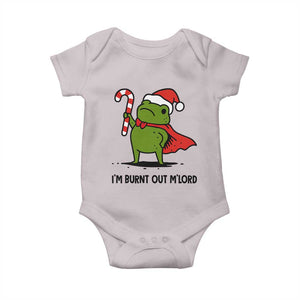 Funny Christmas Frog Knight Baby Onesie I Am Burnt Out M Lord Medieval Meme Candy Cane TS11 Ice Gray Print Your Wear