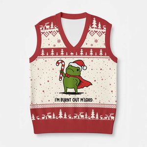 Funny Xmas Frog Knight V-Neck Knit Sweater Vest I Am Burnt Out M Lord Medieval Meme Candy Cane TS11 Beige Red Print Your Wear