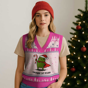 Funny Xmas Frog Knight V-Neck Knit Sweater Vest I Am Burnt Out M Lord Medieval Meme Candy Cane TS11 Hot Pink Print Your Wear