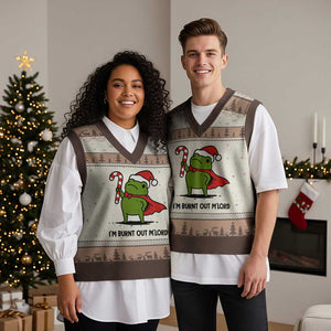 Funny Xmas Frog Knight V-Neck Knit Sweater Vest I Am Burnt Out M Lord Medieval Meme Candy Cane TS11 Mocha Mousse Print Your Wear