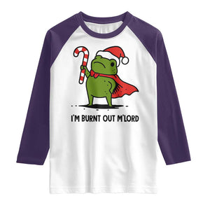 Funny Christmas Frog Knight Raglan Shirt I Am Burnt Out M Lord Medieval Meme Candy Cane TS11 White Purple Print Your Wear
