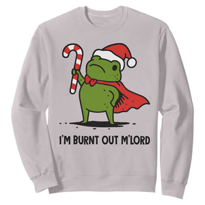 Funny Christmas Frog Knight Sweatshirt I Am Burnt Out M Lord Medieval Meme Candy Cane TS11 Ice Gray Print Your Wear