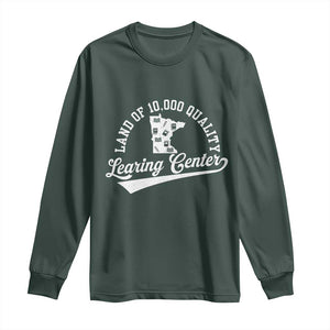 Funny Land Of 10000 Learing Center 2025 Long Sleeve Shirt Anti Scam Awareness School Quote TS11 Dark Forest Green Print Your Wear