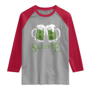 Funny Irish Beer Drinking Raglan Shirt Slainte St Patrick's Day Shamrock Beer Mugs TS11 Sport Gray Red Print Your Wear