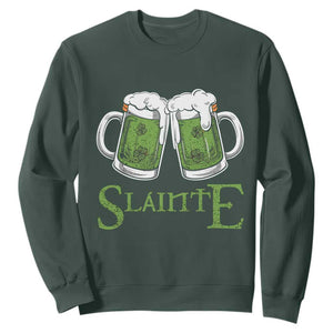 Funny Irish Beer Drinking Sweatshirt Slainte St Patrick's Day Shamrock Beer Mugs TS11 Dark Forest Green Print Your Wear
