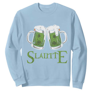 Funny Irish Beer Drinking Sweatshirt Slainte St Patrick's Day Shamrock Beer Mugs TS11 Light Blue Print Your Wear