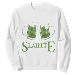 Funny Irish Beer Drinking Sweatshirt Slainte St Patrick's Day Shamrock Beer Mugs TS11 White Print Your Wear