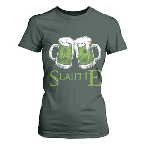 Funny Irish Beer Drinking T Shirt For Women Slainte St Patrick's Day Shamrock Beer Mugs TS11 Dark Forest Green Print Your Wear