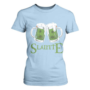 Funny Irish Beer Drinking T Shirt For Women Slainte St Patrick's Day Shamrock Beer Mugs TS11 Light Blue Print Your Wear