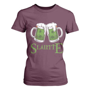 Funny Irish Beer Drinking T Shirt For Women Slainte St Patrick's Day Shamrock Beer Mugs TS11 Maroon Print Your Wear