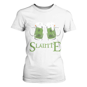Funny Irish Beer Drinking T Shirt For Women Slainte St Patrick's Day Shamrock Beer Mugs TS11 White Print Your Wear