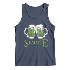 Funny Irish Beer Drinking Tank Top Slainte St Patrick's Day Shamrock Beer Mugs TS11 Navy Print Your Wear
