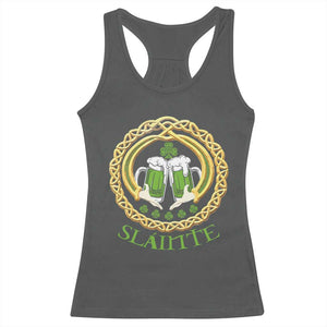 Funny Irish Beer Drinking St Patrick's Day Slainte Racerback Tank Top Claddagh Ring Celtic Shamrock TS11 Dark Heather Print Your Wear