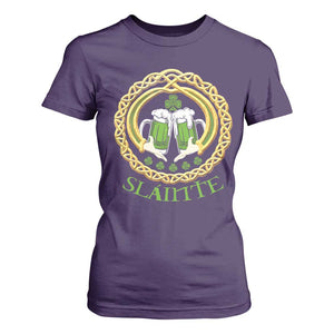 Funny Irish Beer Drinking St Patrick's Day Slainte T Shirt For Women Claddagh Ring Celtic Shamrock TS11 Purple Print Your Wear