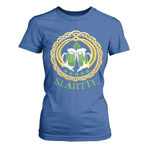 Funny Irish Beer Drinking St Patrick's Day Slainte T Shirt For Women Claddagh Ring Celtic Shamrock TS11 Royal Blue Print Your Wear